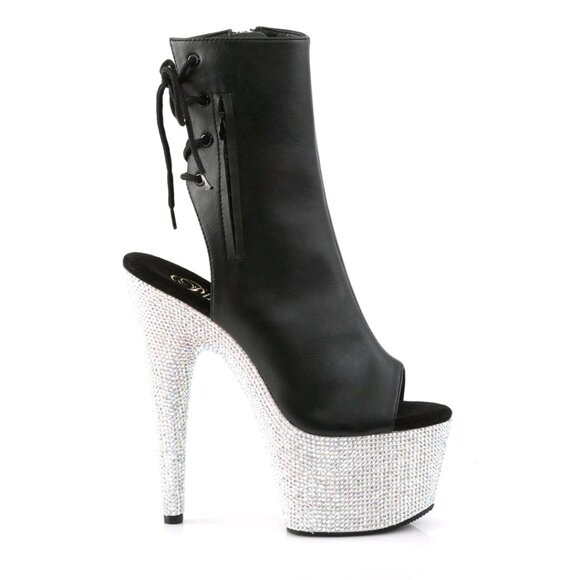 PLEASER BEJEWELED-1018DM-7 7" Heel Platform Open Toe Ankle W/Rhinestones Boots - Picture 4 of 8